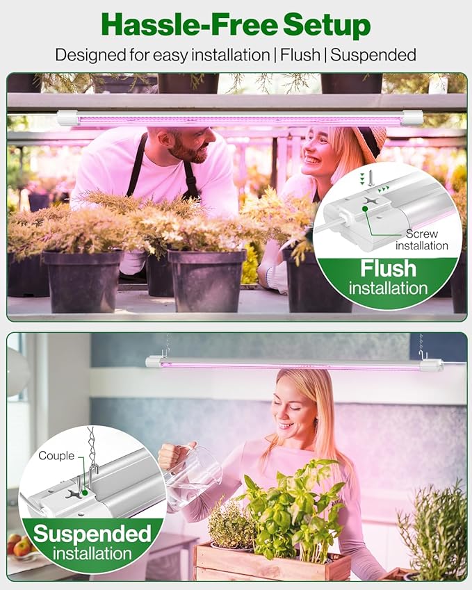 Sunco 3ft Grow Light LED, 30W, Full Spectrum, for Seed Starting, Seedling, Indoor Plants, Plug in Suspended Fixture, Link Up to 4, Inline Switch, UL/ETL 2 Pack.