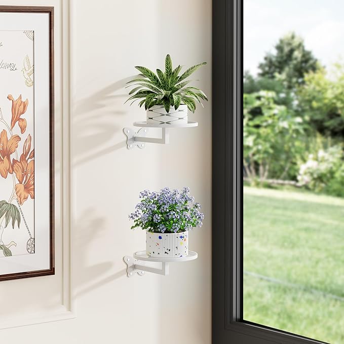 Wall Mounted Plant Holder Butterfly Metal Hanging Shelf for Indoor Plants Succulents Flowers Decor Sturdy Wall Mounted Storage for Bedroom Living Room Space-Saving 2-Pack White