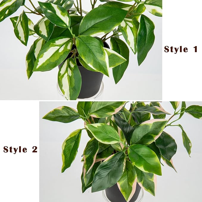 Oairse Artificial Plants Indoor Small Fake Plants in Pots Faux Pothos N‘ Joy Potted Plant Fake Indoor Plants with Black Pots for Bathroom Living Room Office Desk Shelves