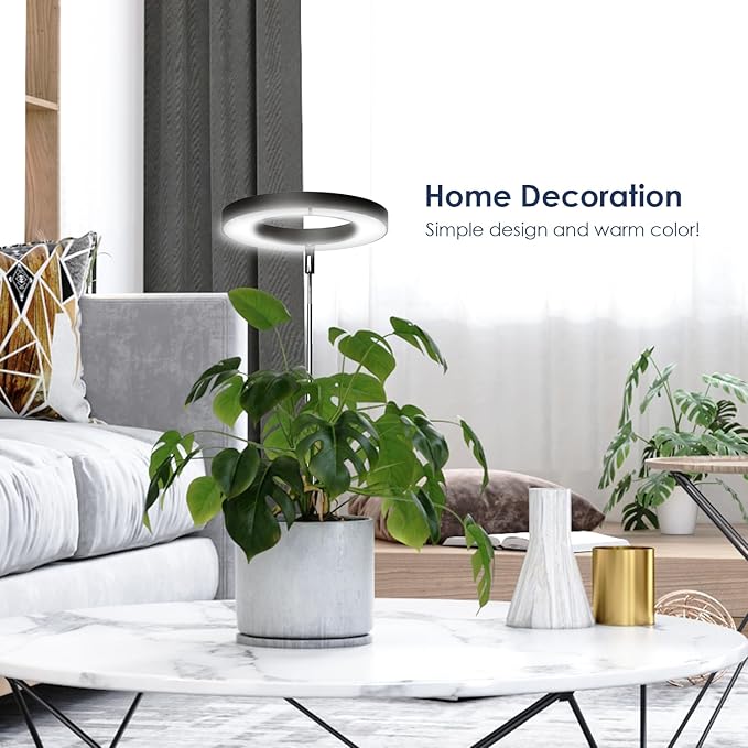 IMVSINCERE Halo Grow Light for Indoor Plants 72 LEDs - Adjustable Height (6.5-25 in) Full Spectrum LED Growing Lamp with Base, Auto On/Off Timer (3/9/12H), 10 Dimmable Brightness, 5V Adapter 160MM