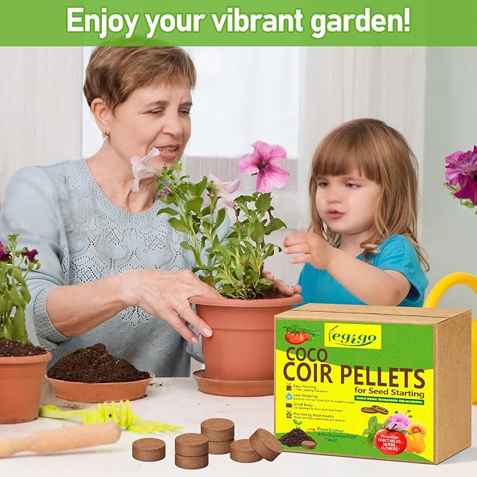 Legigo 100 Pcs 50mm Coco Coir Pellets Seed Starter Soil Mix- Organic Coconut Coir Potting Soil Pods for Seedling, Coco Peat Soil Discs for Indoor & Outdoor Plants Bonsai Herbs Vegetables and Flowers