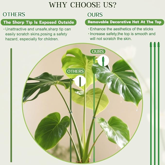 15Pcs Orchid Stakes,SupKing 17.7 Inch Plant Support Sticks Invisible Bendable Green Pole Rods for Small Indoor Outdoor Potted Plants Comes 20Pcs Ties