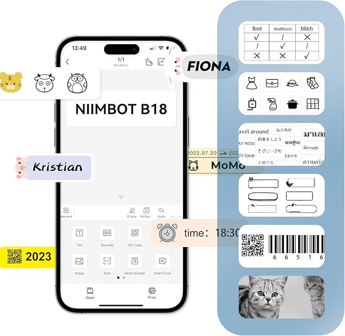 NIIMBOT Thermal Transfer Labels 0.55''x1.18'', for B18/N1 Label Maker, PET Material, Waterproof and High-Temperature Resistance, Long Storage Time, Black(14x30mm-190)