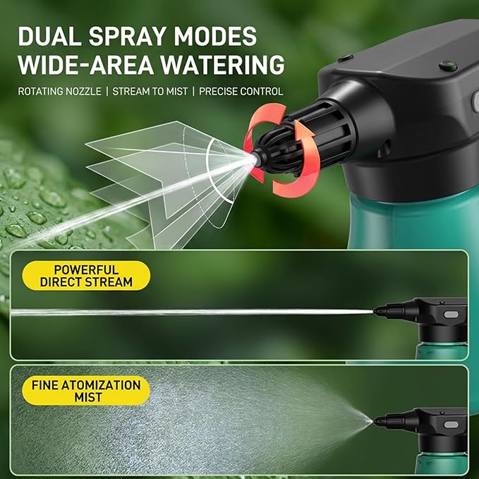 Automatic Spray Bottle Electric Spray Bottle 2000ml, Rechargeable Plant Mister with Dual Modes & Long Nozzle, Ergonomic Water Sprayer for Indoor Plants