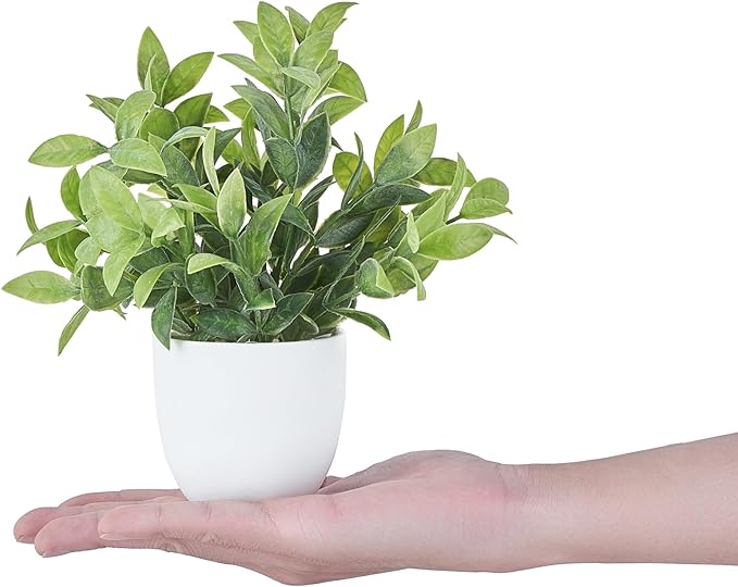 Mkono 4 Packs Fake Plants Mini Artificial Greenery Potted Plants Faux Eucalyptus for Spring Decor Home Indoor Office Table Shelf Room Bathroom Farmhouse Decor (White)