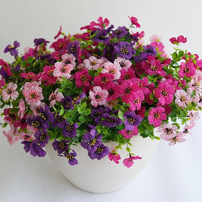 trytuny Artificial Flowers for Outdoor, UV Resistant Fake Silk Flowers, Realistic Faux Plants for Outside Indoor Porch Patio Window Box Planter Home Decor (20, Purple Rosy Pink)