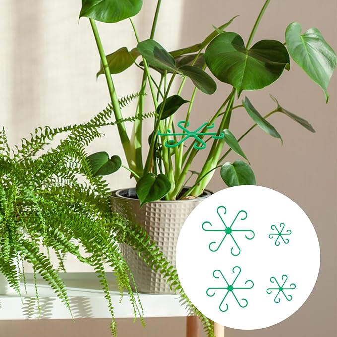 PEUTIER 4pcs Plant Stem Supports, Plastic Houseplant Climbing Holders Stabilizer Reusable Small Climbers Flower Plant Stakes Trellis Stem Hook Growth Accessories for Indoor Monstera (Green)