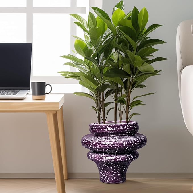 Ceramic Plant Pots - 11 Inch Ceramic Planters for Indoor Outdoor Plants, Large Unique Flower Pots with Drainage Hole, Decorative Planters, Home Decor, Plants Lover Gifts, Purple