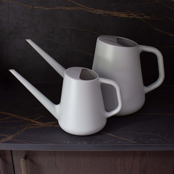 Bloem Fern Cement Gray 1 Gallon Modern Resin Watering Can for Indoor and Outdoor Use