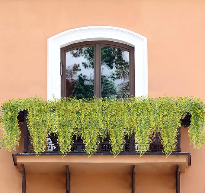 RECUTMS Artificial Hanging Vines 4 Pcs Fake Hanging Plants Faux Plastic Vines Leaves Wall Hanging Flowers for Spring Indoor Outdoor Home Bedroom Apartment Decoration(Yellow)