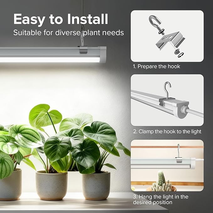 SANSI Grow Lights for Indoor Plants, 25W Plant Lights for Indoor Growing, 2FT 4000K Full Spectrum, T8 LED Grow Light Strips with 4-Level Dimmable, Auto On Off 4 8 12 Hrs Remote Control, IP54, White