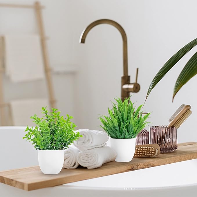 Miracliy 6 Pack Mini Fake Plants Artificial Eucalyptus Faux Plants for Home Office Farmhouse Bathroom Shelf Decor Indoor