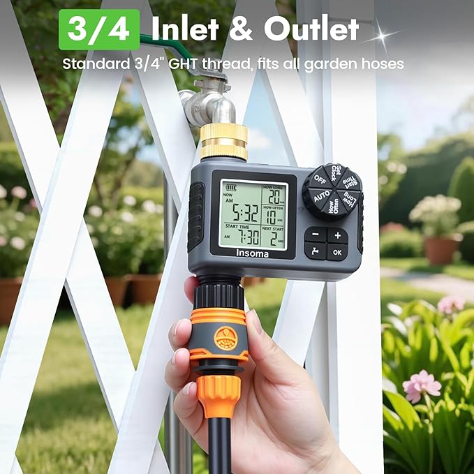 Sprinkler Timer with Brass Inlet & Outlet, Water Timer for Garden Hose with Auto/Manual/Rain Delay Mode, Easy Setup Hose Timers for Lawn, Garden, Vacation Watering,1 Outlet