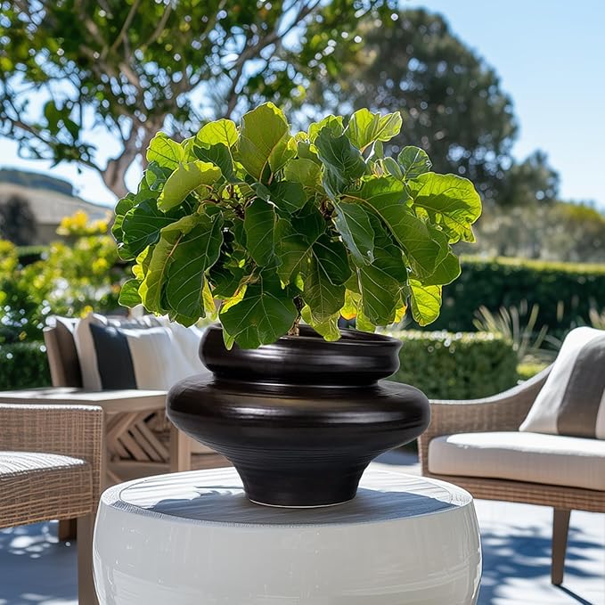 Ceramic Pots for Plants 11 Inch - Bonsai Planter for Outdoor Plants, Black Planter with Drainage Hole, Decorative Plant Pots for Home Decor, Gift for Women Men