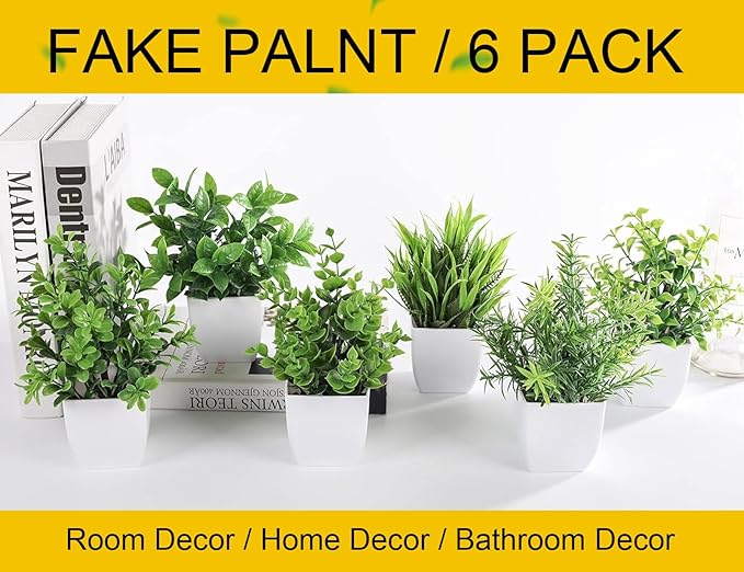 Der Rose 6 Pack Small Fake Plants Artificial Plants in Pots for Home Bthroom Bedroom Living Room Decor Indoor(Green)