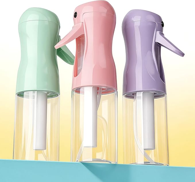 3Pcs Continuous Spray Bottles For Hair,Ultra Fine Mister for Hair Styling, Plants, Cleaning, Salon, Misting & Skin Care(200ml/6.8oz Green+Pink+Purple)