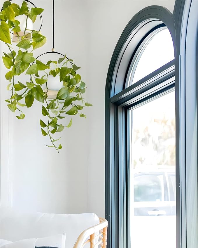 Plant Hangers Indoor with Wood Base -2 Pack Boho Macrame Hanging Plant Holder for Indoor Plants Hanging Planter for Wall/Window/Room Decor Black (Pot & Plant Not Included)