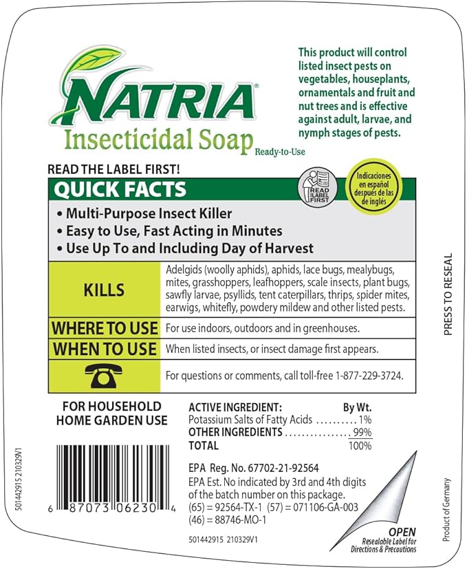 Natria Insecticidal Soap, Ready-to-Use Garden Bug Treatment, Insect Killer for Indoor and Outdoor Plants, 24 Ounce