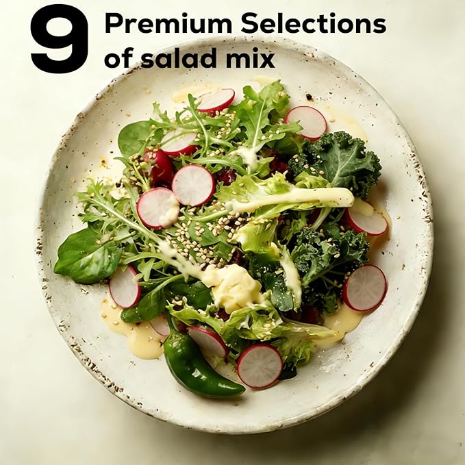 12-Pod Salad Seed Kit Compatible with All Hydroponics, 9 Pack Varieties: Mixed Lettuce, Romaine, Spinach, Kale, Arugula, Swiss Chard, Cherry Radish, Mexican Chili - Easy to Grow, High Germination