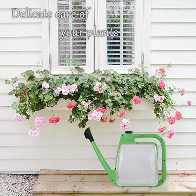 Foldable Transparent Plastic Watering Can 1.6Gal with Spray and Pour Nozzle for Indoor Outdoor Plants,Green