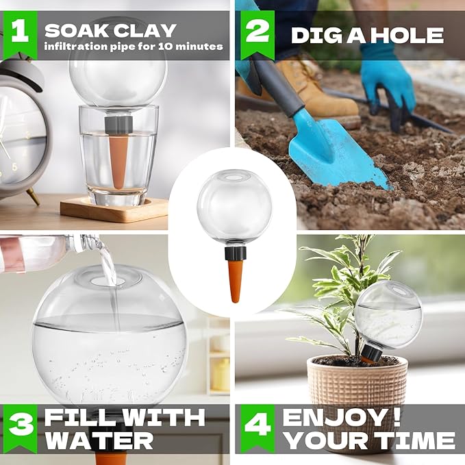 4 Pcs Self-Watering Planter Insert Self-Watering Planter Globes with Slow Release Water Control for Indoor & Outdoor Plants (4, Globe)