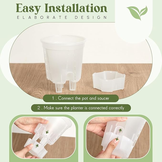 Wonderjune Self Watering Pots for Indoor Plants with Deep Reservoir and High Drainage Holes for Outdoor Plants and Flowers, Bare Root Planter (4.72'',Clear,12 Pcs)