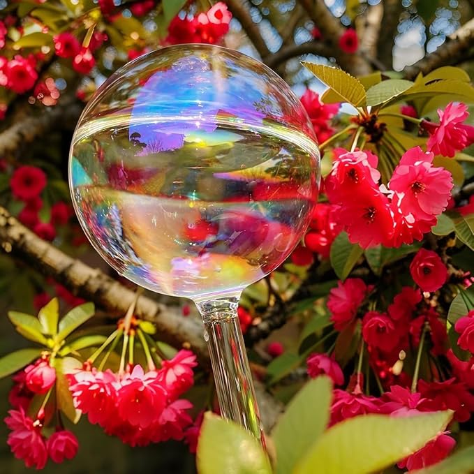 2 Pack 13 oz Glass Rainbow Large Plant Watering Globes, Self Watering Planter Insert with Self Watering Wick, Automatic Watering Device for Indoor & Outdoor Plants