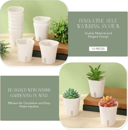 Ziliny 10 Pcs 3 Inch Self Watering Pots Self Watering Planters for Indoor Planters Plastic Garden Flower Pots with Level Indicator Vents for Herbs