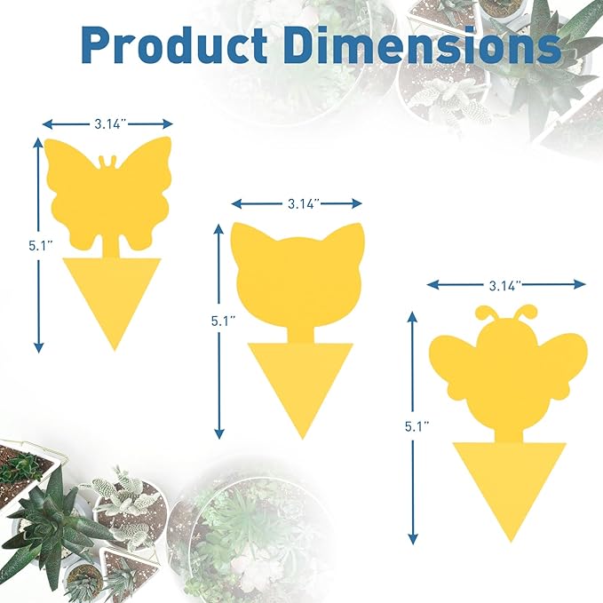 48 Pack Fruit Fly Traps for Indoor Outdoor, 3 Shapes Yellow Sticky Bug Traps, Double-Side Fungus Gnat Killer for Houseplants, Mosquitos, Flying Insects