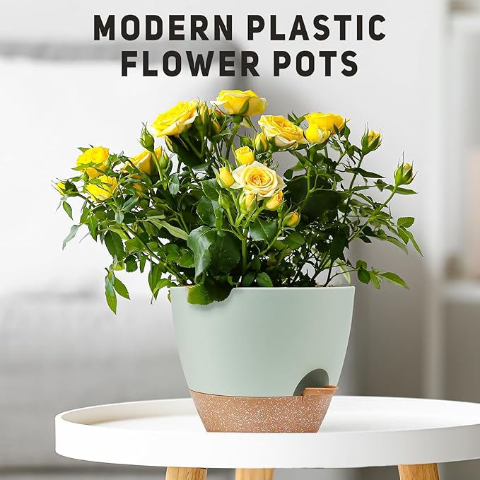 YNNICO 12" 10" 9" Large Self Watering Plant Pots, 3 Pack Flower Pots Planters with Multi Mesh Drainage Holes for Indoor Outdoor Garden Plants and Flowers.