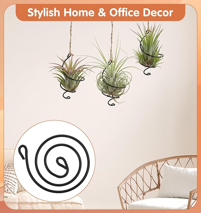 6Pcs Hanging Air Plant Holder, Air Plant Hanger with Jute Ropes, Soilless Tillandsia Display Stand for Home & Office Decor, Succulent Container