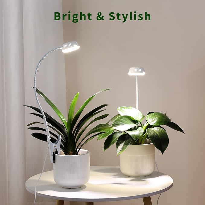 LORDEM Grow Lights for Indoor Plants, Clip-on Gooseneck Plant Lights for Indoor Growing,Full Spectrum LED Plant Light with 5 Dimming Levels,Auto On/Off Timer (6/8/12/16 Hrs),White,3 Packs