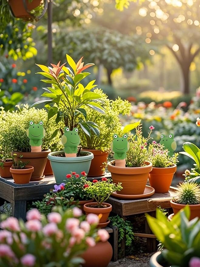 4Pcs Plant Watering Globes, Kalolary Frog Shape Self Watering Spikes Terracotta Drip Water Stakes Irrigation Watering Bulbs for Pot, Indoor, Outdoor, Vacation (Frog A)