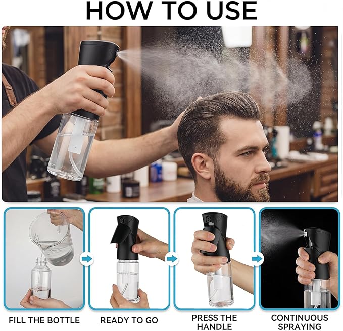 Spray Bottles 250ml/8.5oz 2 Pack Continuous Spray Bottle for Hair Refillable Fine Mist Sprayer Water Spray Bottles for Cleaning Kitchen Hair Care Skin Toner(Black)