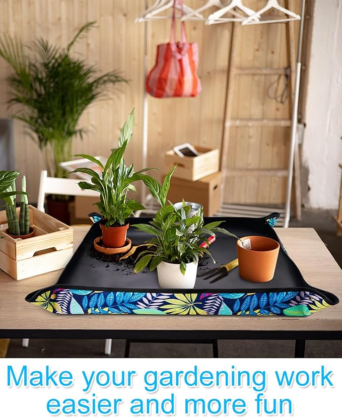 Waterproof Potting Mat for Indoor Plant Transplants, 29.5"x 29.5" Foldable Repotting Mat for Mess Control, Succulent Gardening Tray for Plant Lovers, Birthday Gifts for Women