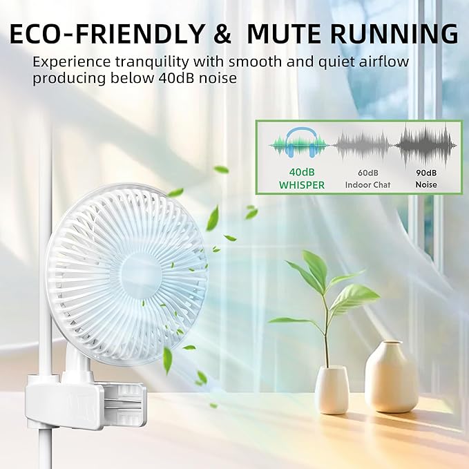 Simple Deluxe Clip Fan, 6-Inch Grow Tent Fan, Monkey Fan, Adjustable 90° Angles, 15W, 2-Speeds Control, 2 Pack