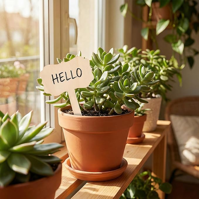 60Pcs Bamboo Plant Labels 1 Marker Pen Rectangle T-Type Wooden Plant Natural Seedling Nursery Sign Tags Wood Garden Markers Decorative Garden Tags for Outdoor Indoor Potted Herbs Flowers