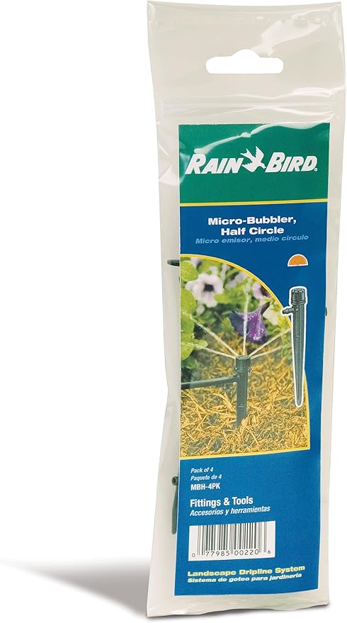 Rain Bird MBH4PKS Drip Irrigation Micro-Bubbler on Stake, 180° Half Circle Pattern, 0-3' Spray Distance, 4-Pack