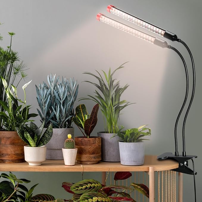 Gamechanger! 18 Watt Power Draw, NO Need Adapter, FECiDA 2026 2Head Clip Grow Lights for Seed Starting, Bonsai, Small Indoor Plants, Enough Bright Like Sun, 4/8/12/16/20H Timer