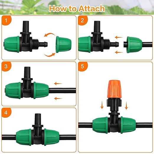 Gardrip Upgraded Drip Irrigation Fittings for 1/4 inch Tubing to 6mm Flat Mouth: Lock Barbed Nozzle Tee Connectors for Connecting Micro Atomizing Nozzle for Garden Greenhouse Misting (24 Pack)