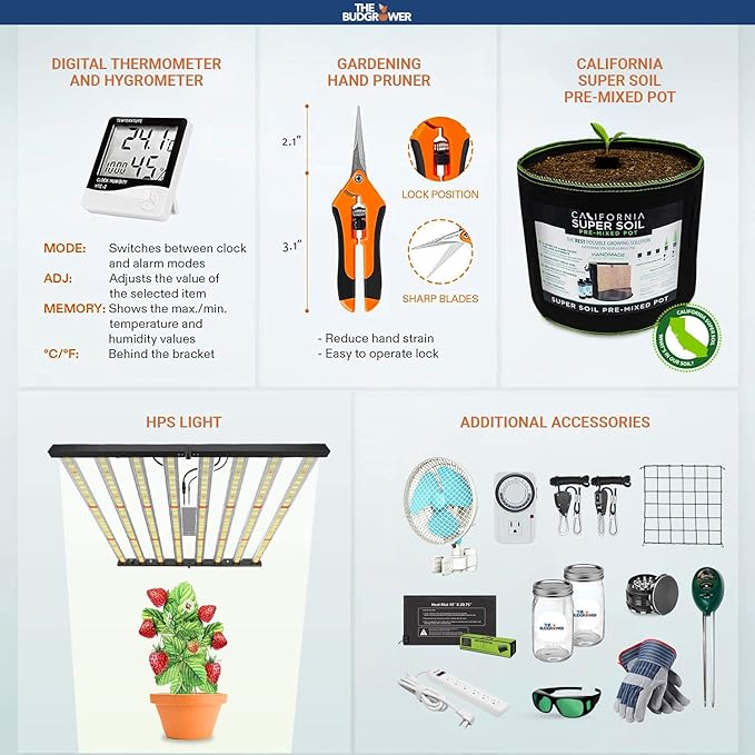 Complete All-in-One Commercial Grade Home Grow Solution - 60"x60"x80" - 1500W Foldable LED Grow Light - Black Grow Tent Kit