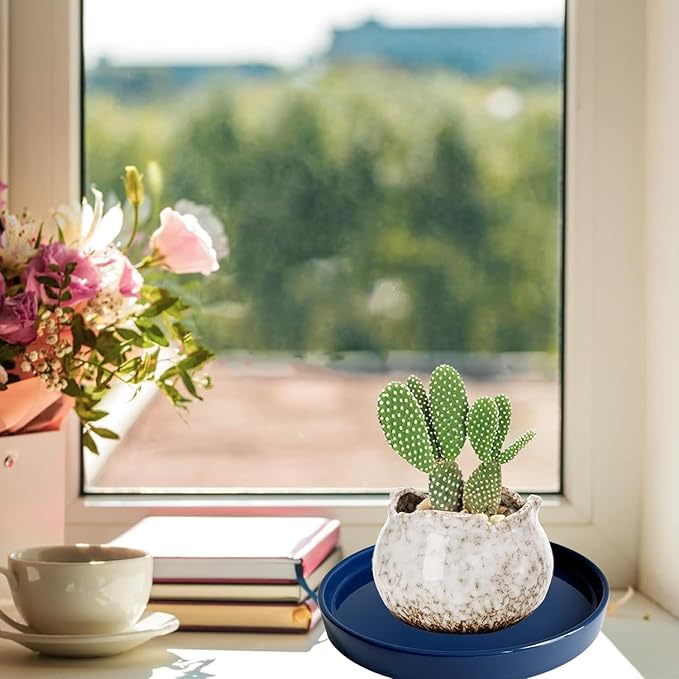 Yukfona Ceramic Plant Saucer Pot Tray 12 Inch, Planter Saucers 4 5 6 7 8 9 10 11 12 Inch for Indoors Outdoor, Durable Sturdy Flower Drainage Tray for Glazed Pots Base (12.5 Inch-Blue)