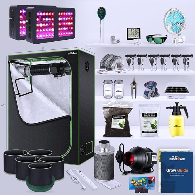 Complete All-in-One Home Grow Solution 27"x27"x60"- 600W (x2 300W) Blurple LED Light Unit- Indoor Growing Kit
