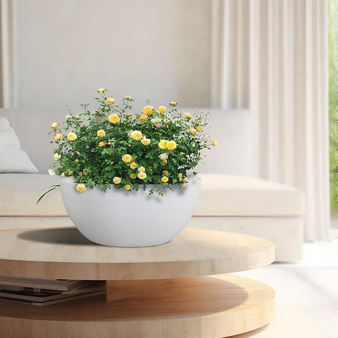WSMKSZ 13 inch Large Hanging Planters Plant Pots for Outdoor Indoor Plants with Drainage Holes and Chain, 2 Pack Round Hanging Flower Pots for Garden Home Porch Decor, White