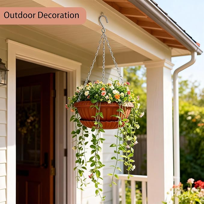 summer flower 3 Pack Large Hanging Planters 12.59in Plastic Plant Pots with Drainage Holes & Trays for Indoor Outdoor Garden Wall Window Decor (Red)
