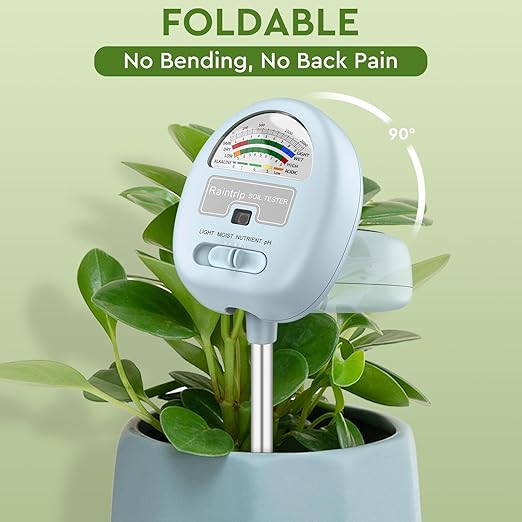 4-in-1 Soil Moisture Meter, Moisture Meter for Plants, Soil Ph Meter, Tester for Moist, Light, Nutrients, pH, Great for Garden, Lawn, Farm, Indoor & Outdoor Use,No Battery Required, Blue