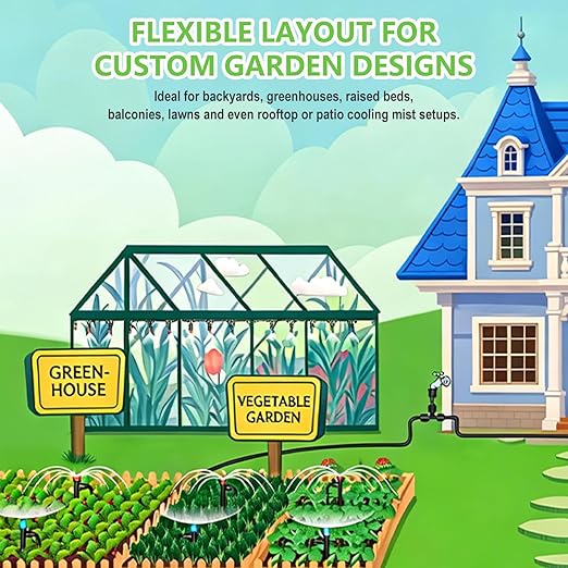 230FT Drip Irrigation System Kit, Quick Push-to-Connect Garden Watering System with 1/2'' & 1/4'' Tubing, Adjustable Drippers & Sprayers, Auto Irrigation System for Raised Bed, Lawn, Greenhouse
