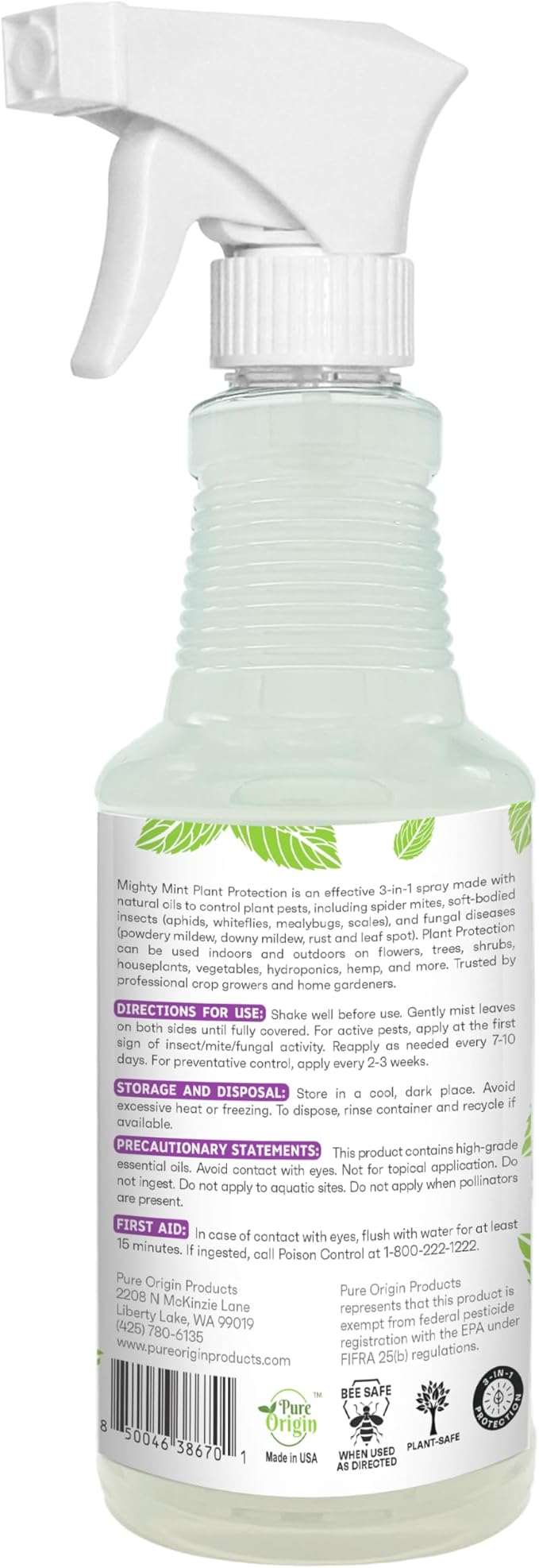 Mighty Mint Peppermint Oil Plant Protection Spray – Insect & Pest Control for Gnats, Spider Mites & Aphids – Plant-Based, Easy-to-Use - 16 oz