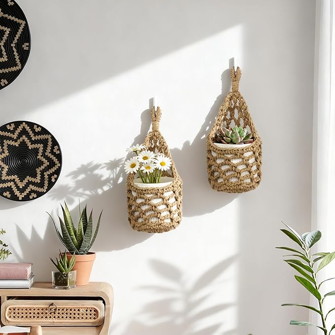 Macrame Wall Plant Hanger, Hanging Planter Basket Holder, Wall Planters for Indoor Plants, for Up to 4 Inch Pot (Brown, 4-Inch)