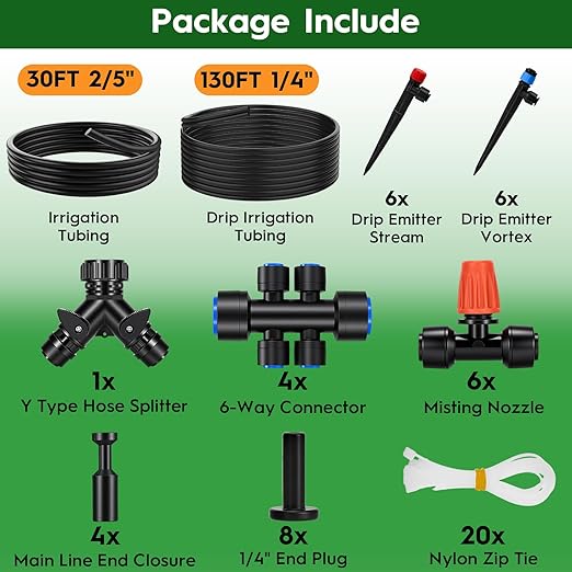 2026-Upgrade Quick-Connect Drip Irrigation System, Garden Irrigation Kit with 2/5" & 1/4" Tubing and Adjustable Nozzles & Sprinklers, Automatic Watering System for Garden, Lawn, Greenhouse